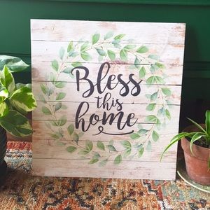 Bless This Home Wood White Sign NWT